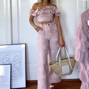 Zara Embroidered Linen Blend Matching Set